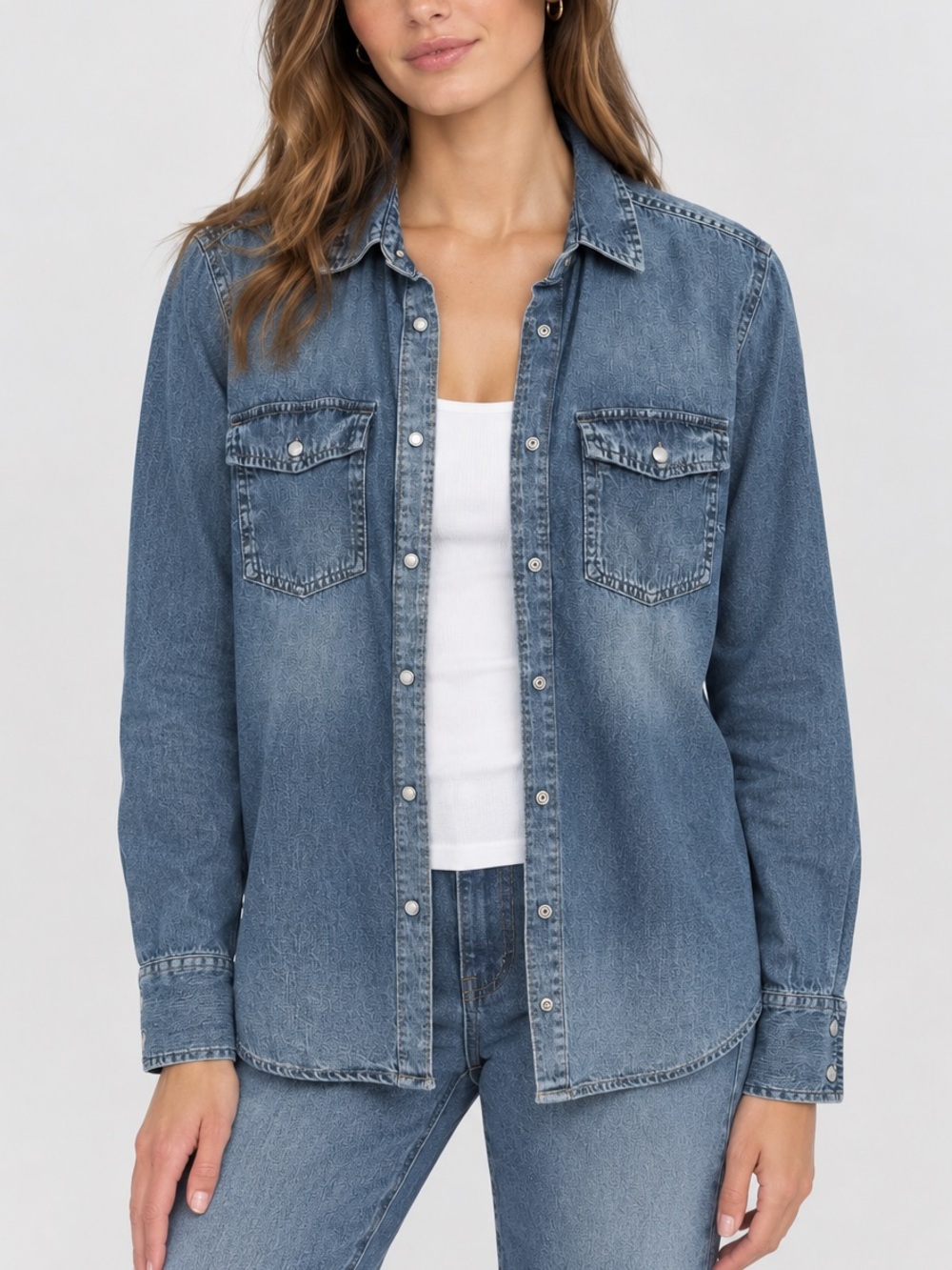 J.Crew Denim Utility Chambray Cotton Button-Down Shirt Blue Wash Long Sleeve
